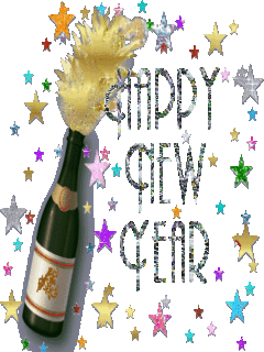 Kartka z szampanem i napisem Happy New Year